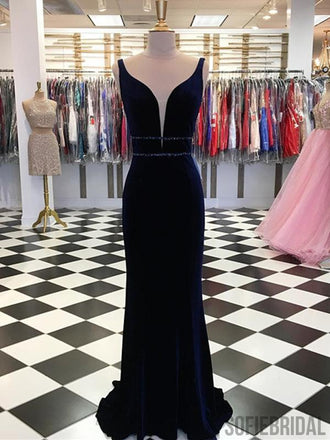 Long Mermaid Velvet Beaded Prom Dresses, PD0978