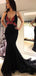 Black V-neck Lace Mermaid Prom Dresses, Cheap Prom Dresses, PD0743