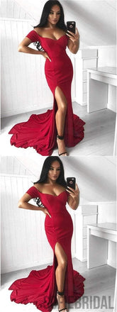 Off Shoulder Prom Dresses, Long Prom Dresses, Mermaid Side Slit Prom Dresses, Prom Dresses, PD0605