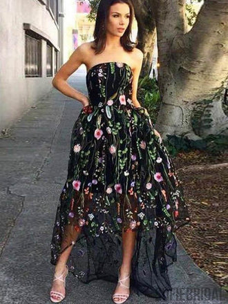 Strapless Hi-low Floral Long Prom Dresses, Formal Dresses, PD0811