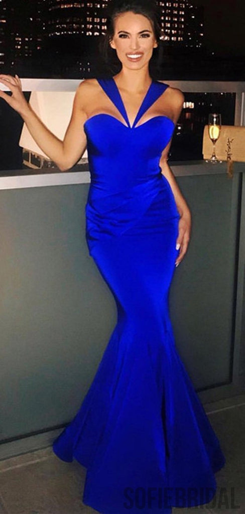 Simple Design Long Mermaid Royal Blue Prom Dresses, PD0938