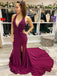 Sexy Mermaid Backless V-neck Beading Prom Dresses With Split, PD0056