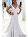 White V-neck Prom Dresses, Long Mermaid Prom Dresses, Cheap Prom Dresses, PD0742