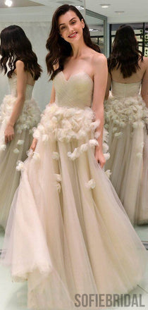 Sweetheart Long A-line Tulle Floral Prom Dresses/Wedding Dresses, PD0805