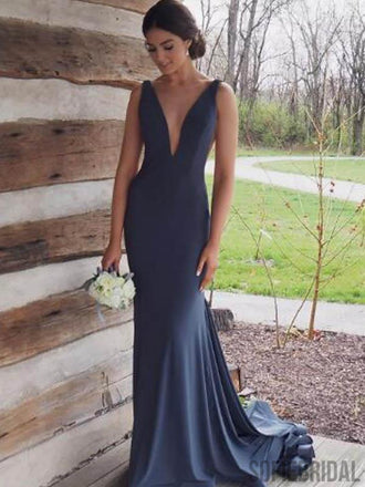 V-neck Long Mermaid Prom/Bridesmaid Dresses, PD0809