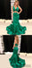 2 Pieces Emerald Green Satin Mermaid V-neck Prom Dresses, PD0865