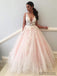 V-neck Prom Dresses, Appliques Prom Dresses, Blush Pink Prom Dresses, Newest Prom Dresses, PD0656