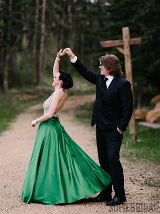 Halter Prom Dresses, Beaded Prom Dresses, Green Prom Dresses, Prom Dresses, PD0674