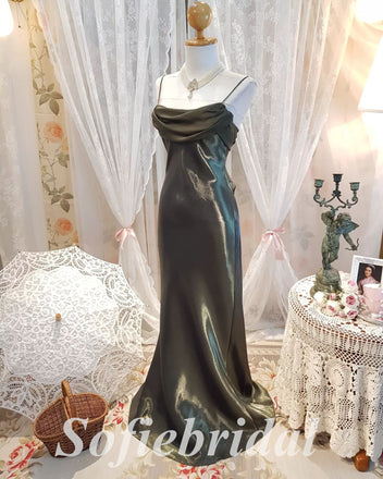 Sexy Spaghetti Straps Elastic Satin Sleeveless Mermaid Long Prom Dresses, PD0853