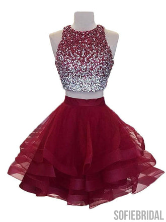 Sexy Open Back Two Pieces Red Homecoming Dresses 2018, CM455