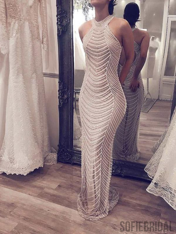 Long A-line Silver Beaded Mermaid Luxury Prom Dresses, PD0919 SofieBridal Long A-line Silver Beaded Mermaid Luxury Prom Dresses, PD0919 SofieBridal