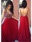 Gorgeous Rhinestone Beaded Long A-line Red Chiffon Prom Dresses, PD0845