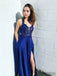 Royal Blue Lace Prom Dresses, Side Slit Prom Dresses, Cheap Prom Dresses, PD0668