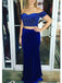 2 Pieces Royal Blue Beaded Off Shoulder Mermaid Prom Dresses, PD0836