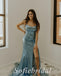 Sexy Sequin Spaghetti Straps Sleeveless Side Slit Mermaid Long Prom Dresses With Feather,SFPD0687