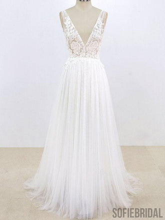 Simple Sexy Deep Low V Neck Small A-line Cheap Dresses For Wedding, WD398