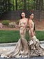 Mismatched Gold Sequin Mermaid Sexy Prom Dresses, PD0889