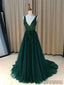 V-neck Green Sequin Tulle Prom Dresses, Lovely Prom Dresses, Prom Dresses, PD0594