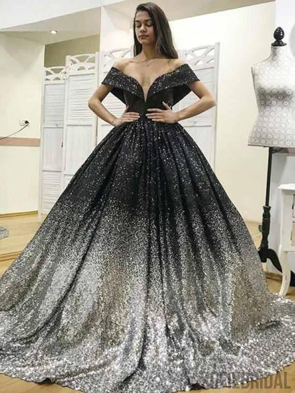 Off Shoulder Gradient Black-Silver Sequin Long Prom Dresses, PD0858 SofieBridal Off Shoulder Gradient Black-Silver Sequin Long Prom Dresses, PD0858 SofieBridal