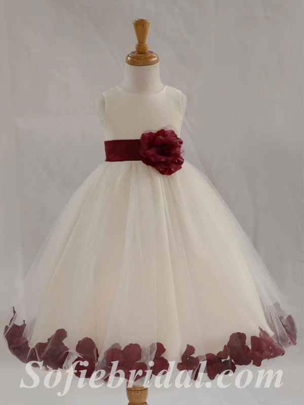 Lovely Tulle Spaghettti Straps A-Line Flower Girl Dresses With Bow-Kno SofieBridal Lovely Tulle Spaghettti Straps A-Line Flower Girl Dresses With Bow-Kno SofieBridal