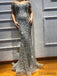 Off Shoulder Rhinestone Beaded Long Mermaid Silver Prom Dresses, PD0962