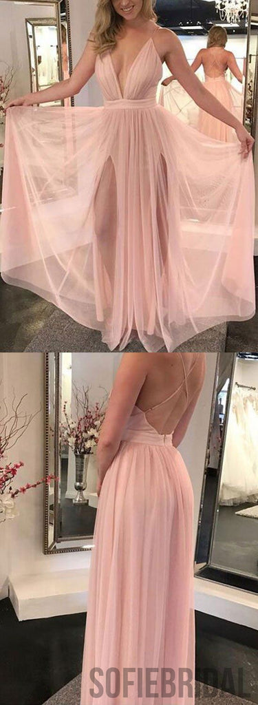 Deep V-neck Prom Dresses, Sexy Prom Dresses, Blush Pink Prom Dresses, Prom Dresses, PD0624