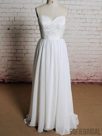 Simple Backless Lace Spaghetti Straps Cheap Beach Wedding Dresses Online, WD388