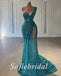 Sexy Tulle And Sequin Lace One Shoulder V-Neck Sleeveless Side Slit Mermaid Long Prom Dresses, PD0869