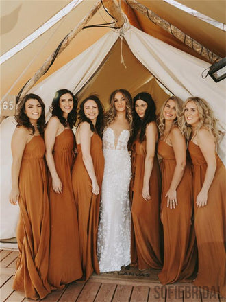 Strap Jersey Side Slit A-line Bridesmaid Dresses, Cheap Bridesmaid Dresses, Long Bridesmaid Dresses, PD0499