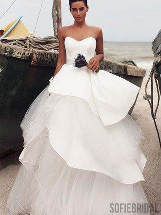 Unique Sweetheart Tulle Ball Gown Wedding Dresses, WD0297