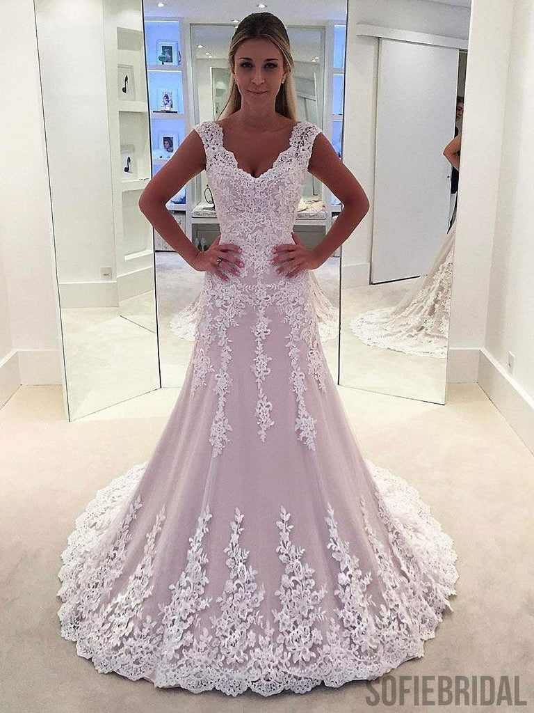 Mermaid Lace Appliques Tulle Wedding Dresses Long Sleevess Delicate Bridal  Gowns – Ballbella