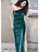 One Shoulder Emerald Side Slit Long Prom Dresses, PD0834