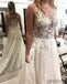 See Through Lace Appliques Long A-line Wedding Dresses, WD0281