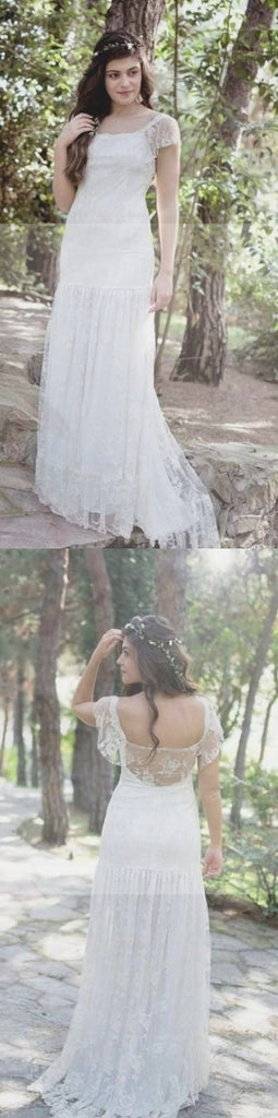 Cap Sleeve Lace Wedding Dresses, Boho Wedding Dresses, Long Wedding Dresses, WD400