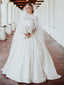 High Neck Long Sleeves Lace Satin Wedding Dresses, WD0288