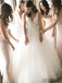 V-neck Long A-line Tulle Lace Wedding Dresses With Pearls, WD0300