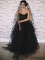 Special Sweetheart Black Tulle Satin Long Wedding Dresses, WD0301