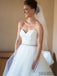 Sweetheart Long A-line Ivory Tulle Beaded Waist Wedding Dresses, WD0287