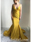 Sexy Satin Spaghetti Straps V-Neck Sleeveless Backless Mermaid Long Prom Dresses,SFPD0554