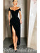 Sexy Black Velvet Off Shoulder V-Neck Sleeveless Side Slit Mermaid Long Prom Dresses,SFPD0555