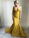 Spaghetti V-neck Prom Dresses, Yellow Mermaid Prom Dresses, Popular Prom Dresses, PD0691