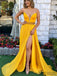 Strapless Yellow Prom Dresses, Side Slit Prom Dresses, Cheap Prom Dresses, PD0721
