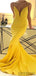 Spaghetti Long Mermaid Yellow Cheap Prom Dresses, PD0831